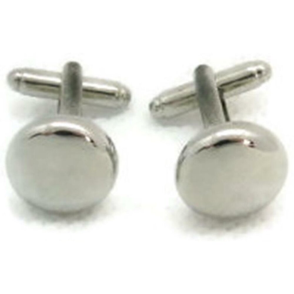 Pain Rounded Top Engraveable Bullet Black Round Silver Tone Men Cufflinks